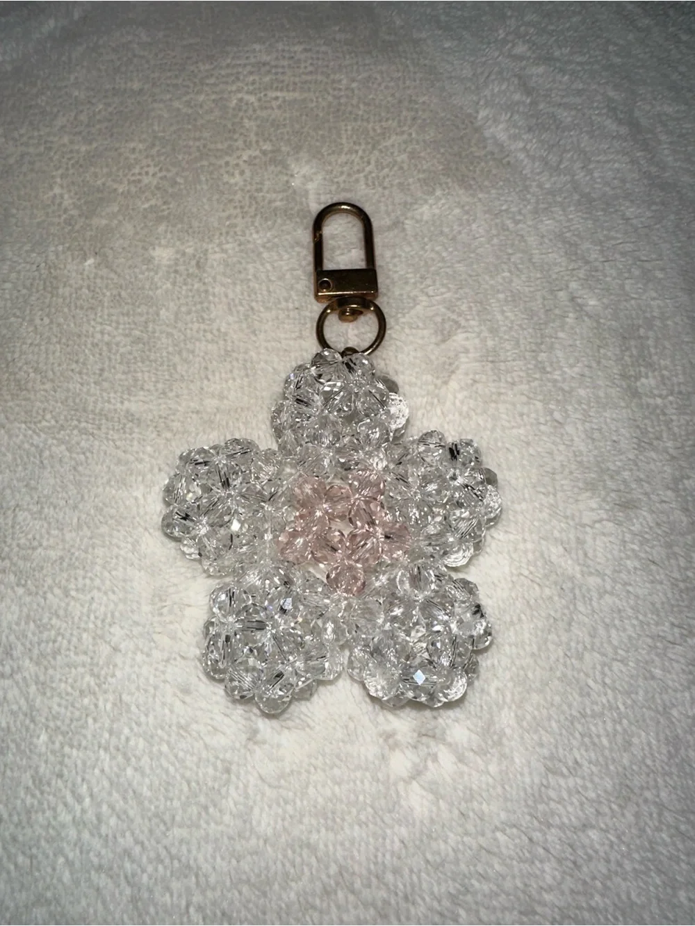 Crystal Flower Keychain Card Holder - Clear with Light Pink Center